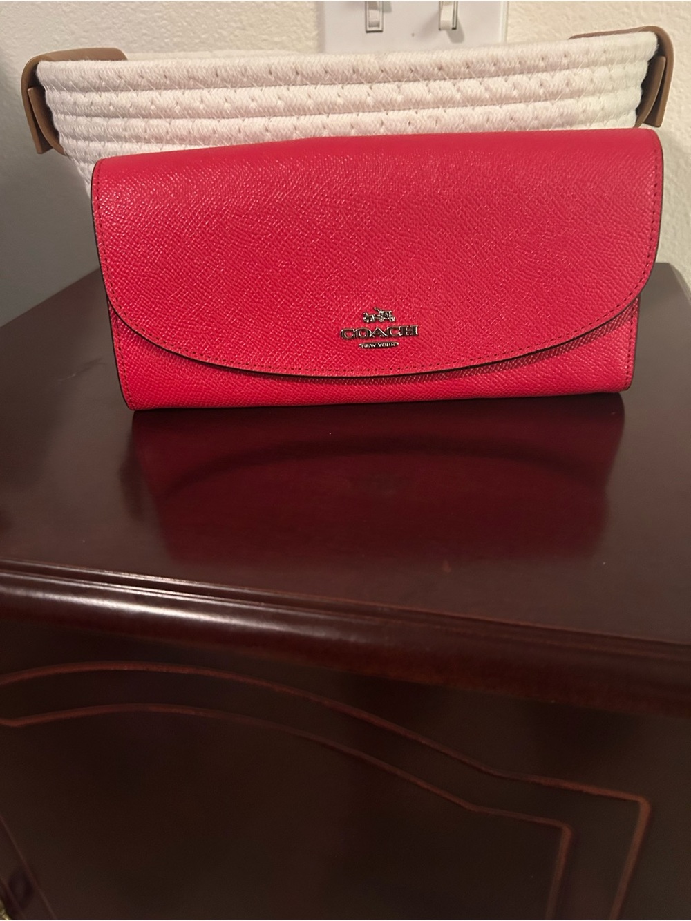 Coach Red Saffiano Leather Fold-Over Clutch